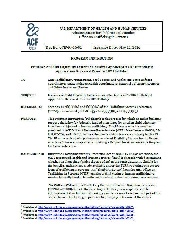 Program Instructions: Child Eligibility Letters - Freedom Network USA