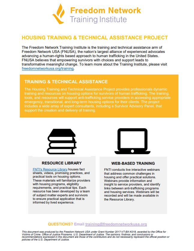 Fnti Programs FNTI Housing TTA Project Flyer - Freedom Network USA